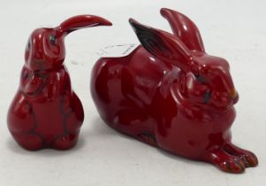 Royal Doulton Flambe Seated Hare & similar Lop Eared Hare(2)
