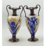 Pair Royal Doulton Handled Vases: decorated with Flowers, height 18cm(2)