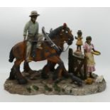 Large Resin Figure of Shire Horses & Farmers Family With Bronzes detail noted to extremities, height
