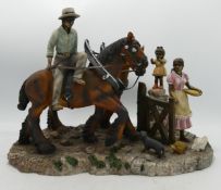 Large Resin Figure of Shire Horses & Farmers Family With Bronzes detail noted to extremities, height