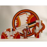Brian Wood Hand Painted Art Deco Jazz patterned items including Plates & Vases, tallest 20cm(4)