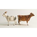 Royal Doulton Pigmy Goat together with a John Beswick cow (2)