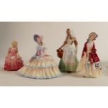 Royal Doulton Lady Figures Paisley Shawl HN1958, Rose HN1360, The Milkmaid HN2057 & Day Dreams (