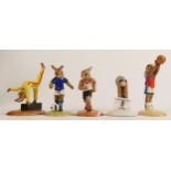 Five Royal Doulton Bunnykins Limited Edition Sporting Figures Runner, Basketball, Soccer,