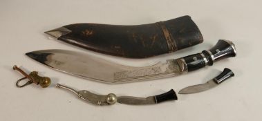 Vintage Kukri Gurkha Fighting Knife & two ships whistles(3)