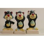 Lorna Bailey set of 3 wise monkey cats. Hear, see , speak no evil