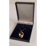 9ct gold hallmarked pendant set pear shaped topaz / citine or similar gemstone & small diamonds,