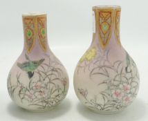 Small Pair Japanese Vases with Bird & Foliage Decoration, height 12cm(2)