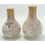 Small Pair Japanese Vases with Bird & Foliage Decoration, height 12cm(2)