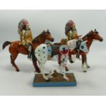 Two Pottery Red Indian Theme figures together with similar resin items(3)