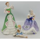 Royal Doulton lady figures Happy Anniversary HN3097, Merry Christmas HN3096 and small My Pet HN2236.