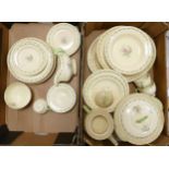 A large collection of Newhall Pottery Hand Decorated Tea & Dinnerware, 35 pieces in 2 trays(2)