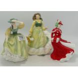 Royal Doulton figures Buttercup HN2309, April HN3693 and Christmas Celebration HN4721. (3)