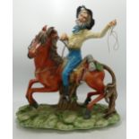 Capodimonte Horse & Rider as Groucho, signed to base at rear, tiny nip to hat, height 33cm