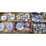 A large collection of Blue & White Meakin, Burleigh, & similar tea & dinnerware including tureens,