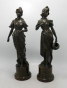 Two Bronzed Cast Metal Figures of Water Carriers, one damaged , height 37cm(2)
