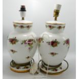 Pair Of Royal Albert Old Country Rose Patterned Lamp Bases, height 29cm(2)