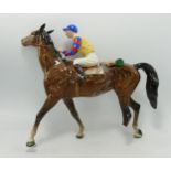 Beswick Jockey on Walking Horse 1037, jockey in Yellow, Red & Blue Striped colourway, No2 detail