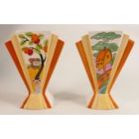 Bradex Clarice Cliff Limited Edition Sunray Vases, height 21cm(2)