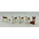 Four Beswick Fox Hounds & seated Fox(5)