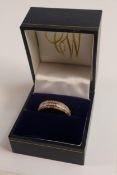 9ct hallmarked gold 3 colour and diamond set ring, weight 2.9g, ring size R.