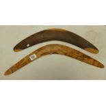 Two Aboriginal Boomerangs both with decoration largest length 62cm(2)