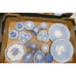A collection of Wedgwood jasperware to include plates , vases, small footed bowl, lidded pots etc