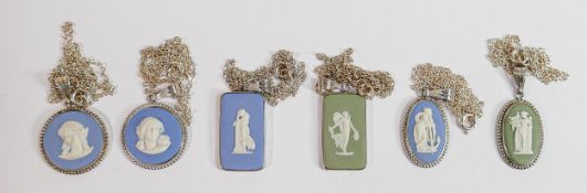 Group of Wedgwood silver jewellery: Includes 6 x pendants with sterling silver chains. All mounted