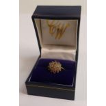 9ct hallmarked gold yellow diamond cluster set ring, weight 3.3g, ring size R.