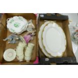 A mixed collection of items to include Two Large Limoge patterned platters, Aynsley Cabbage design