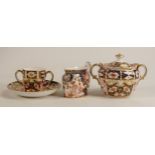 Royal Crown Derby 2451 pattern jug, sugar bowl & two handled cup & saucer set, tallest 15cm(3)