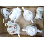 Pottery Teapots to include Royal Albert Old Country Rose, Minton Marlow patterned items & similar