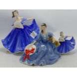 Royal Doulton Lady Figures Eileen Hn2791, Elyse Hn2429 & Mini Eileen, all seconds (3)