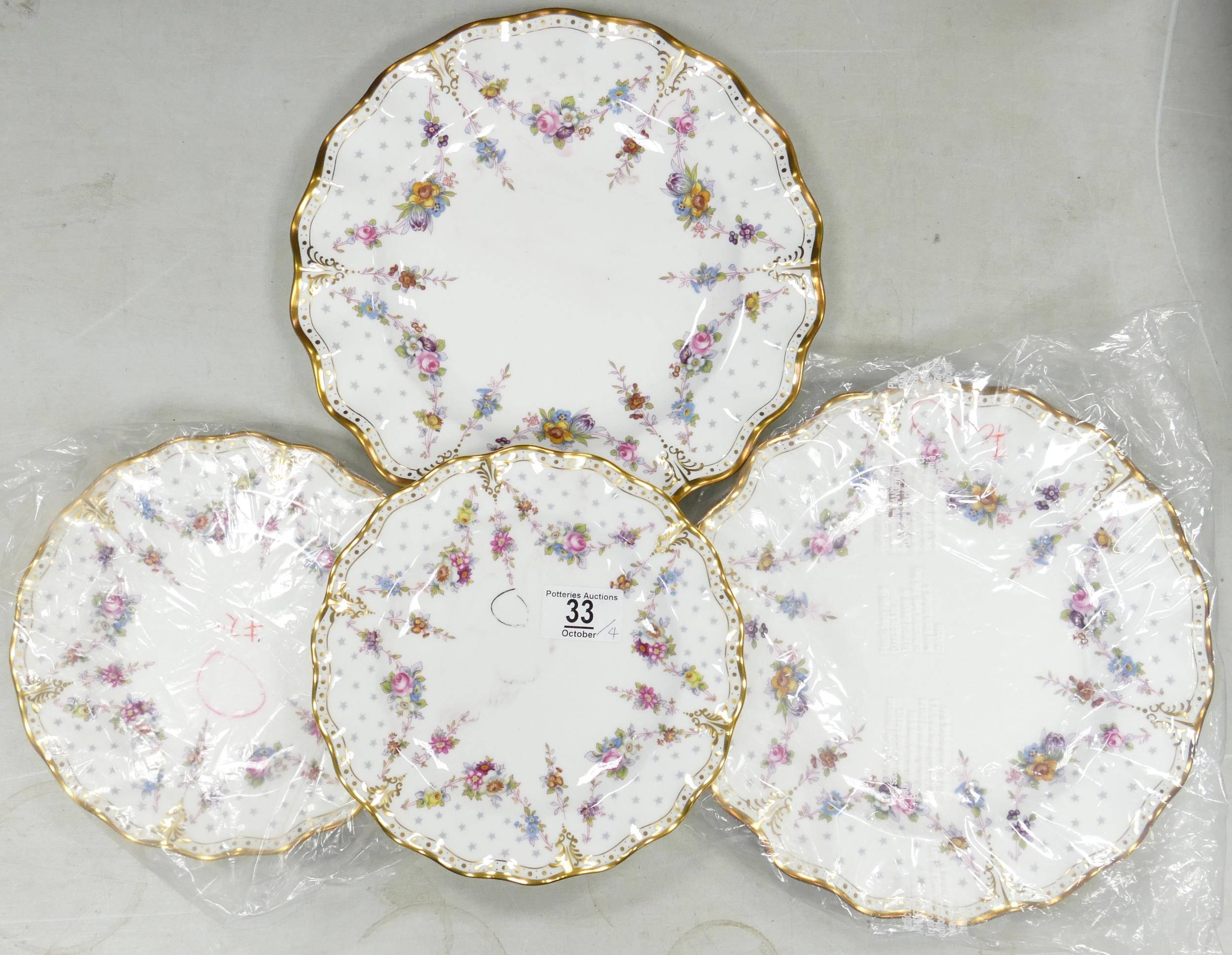 Royal Crown Derby Antoinette patterned Plates, largest 27cm(4)