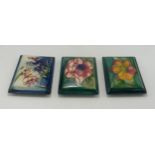 Moorcroft Spring Flowers & Anemone pattern oblong pot lids, each 9 x 12.5cm (pink flowered item with
