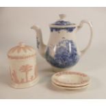 Wedgwood Queensware lidded pot, ash trays & Royal Tudor Ware Teapot