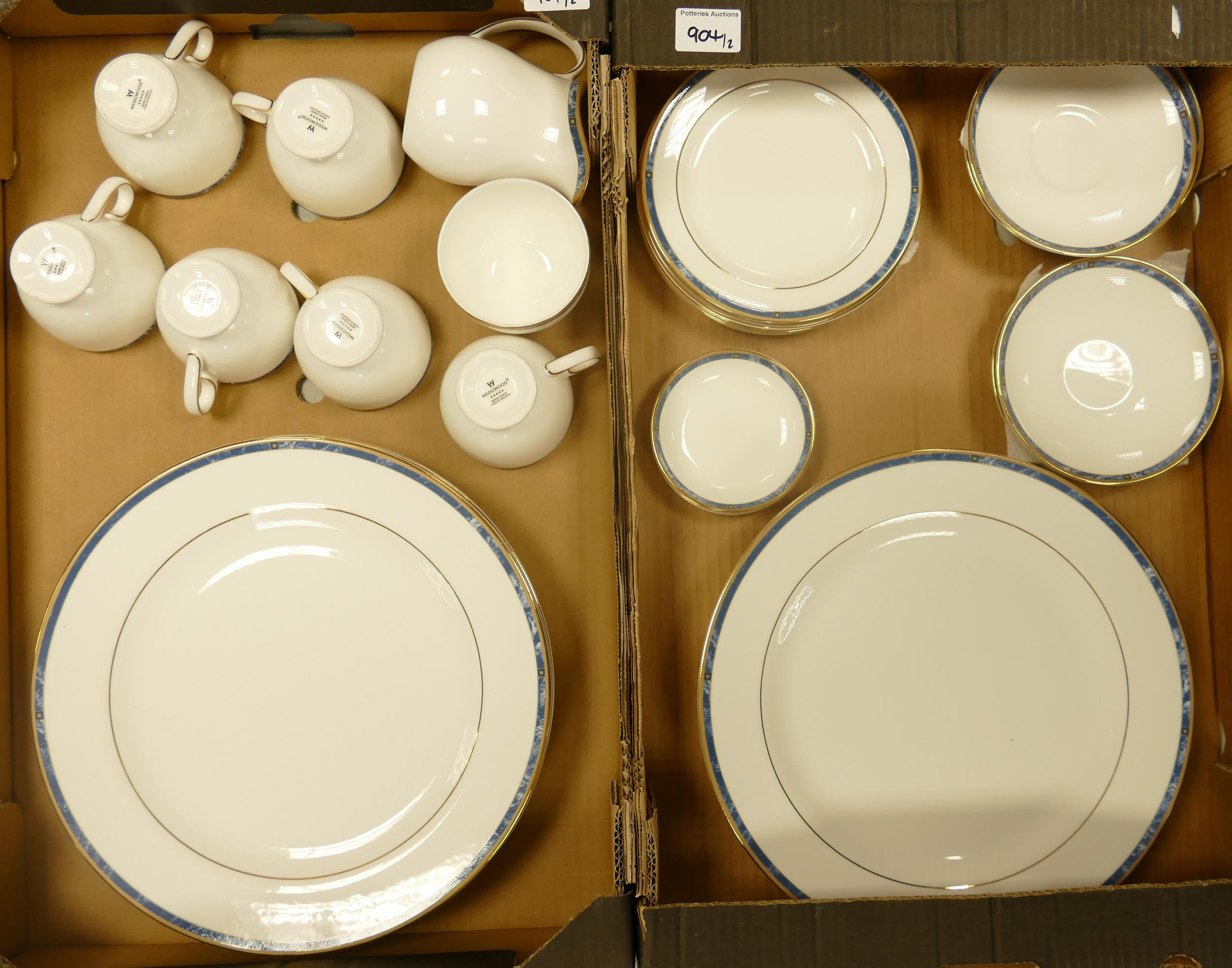 Modern Wedgwood Tea & Dinner ware with blue & gilt decoration, 32 pieces