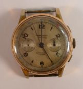 Swiss Chronograph oversize manual wind wrist watch with center seconds dial. Ticks and both function