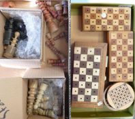 Three Antique Wooden Travel Chess Set Board Boxes together with similar later item ref 246, 263 &