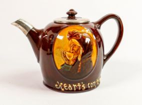 Doulton Kingsware tea pot "Heart's Content" with silver lid & spout: Height 22cm