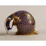 Royal Crown Derby Badger Paperweight, silver stopper