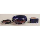 Moorcroft Anemone & Hibiscus on Blue Ground patterned items, largest diameter 12cm