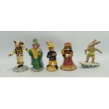 Royal Doulton Bunnykins figures Fortune Teller, Mystic, Morris Dancer (gold signed), Fireman &