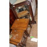 Nest of three oak barley twist tables together with an oak framed arts and crafts mirror, mirror