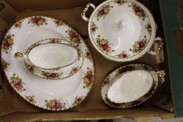 Royal Albert Old Country Roses Items to include, 2 Oval Platters, 1 Lidded Tureen and 2 Gravy Boat