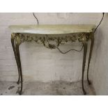 An onyx topped brassed console table 92cm W x 28cm D x 69cm H.