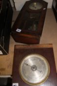 Chadburn's of Liverpool barometer together with an oak cased wall clock (a/f).