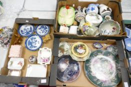 A mixed collection of items to include decorative wall plates, hand painted jugs, Royal Doulton