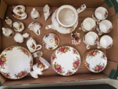 Royal Albert Old Country Roses Pattern to Include Medium Sized teapot, coffee cups and saucers (wear