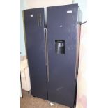 Fridgemaster branded Multi-Flow American style fridge in black, 90cm W x 63.5cm D x 178cm H.